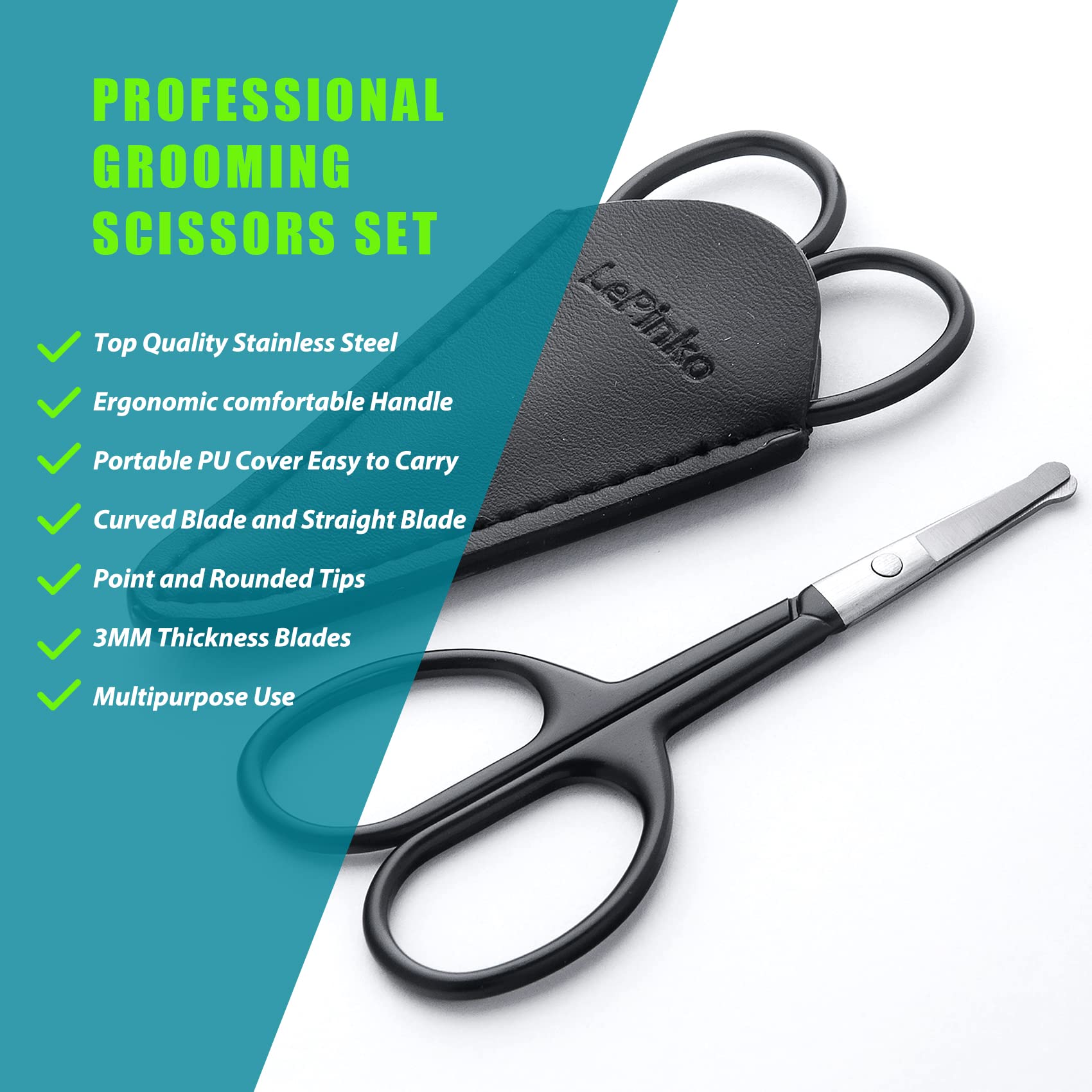 LePinko safety-tip clippers with rounded tip ideal for safe nose and ear grooming.
