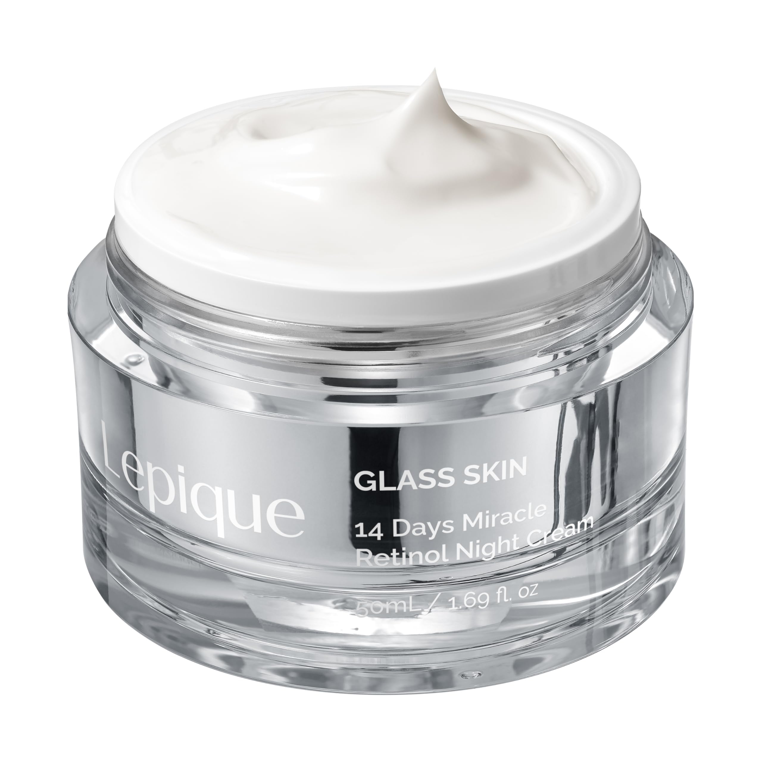 Lepique Retinol Night Cream bottle on nightstand promotes overnight firming and hydration.