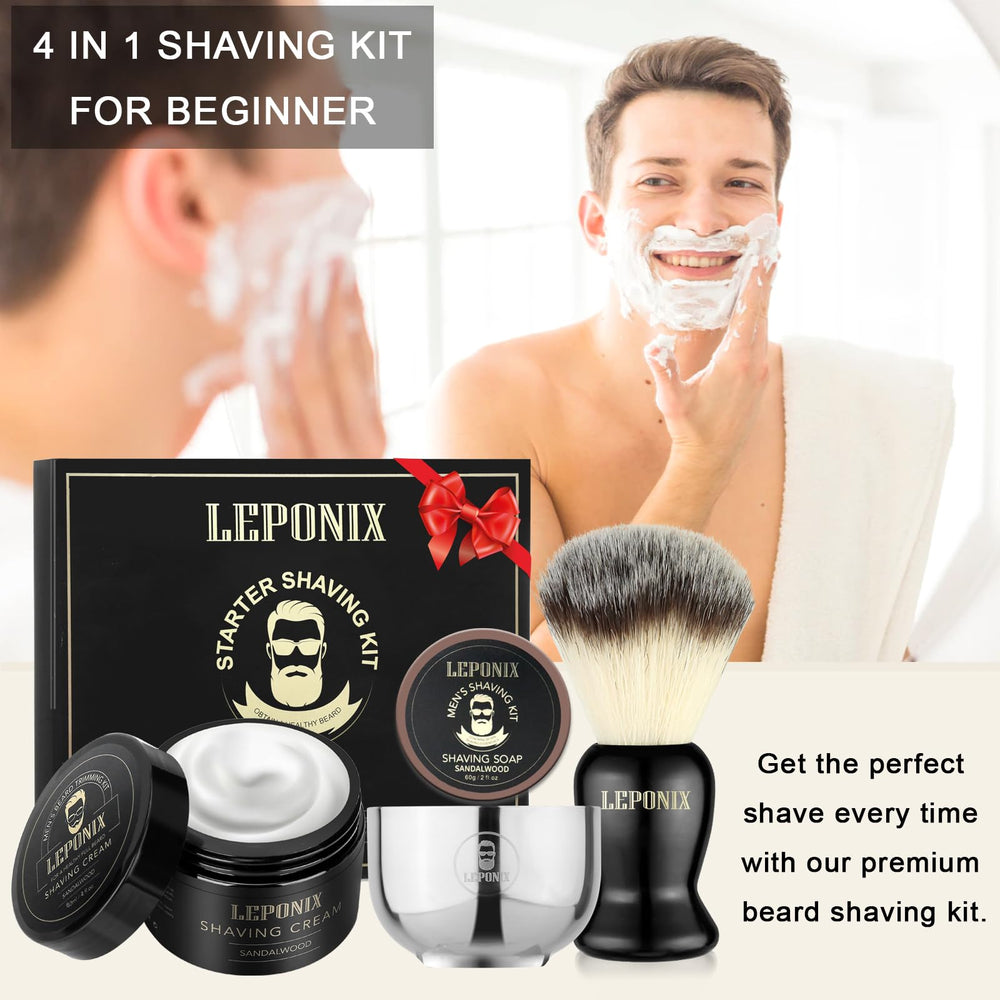 LEPONIX shaving brush with soft bristles delivers gentle exfoliation and a smooth lift.
