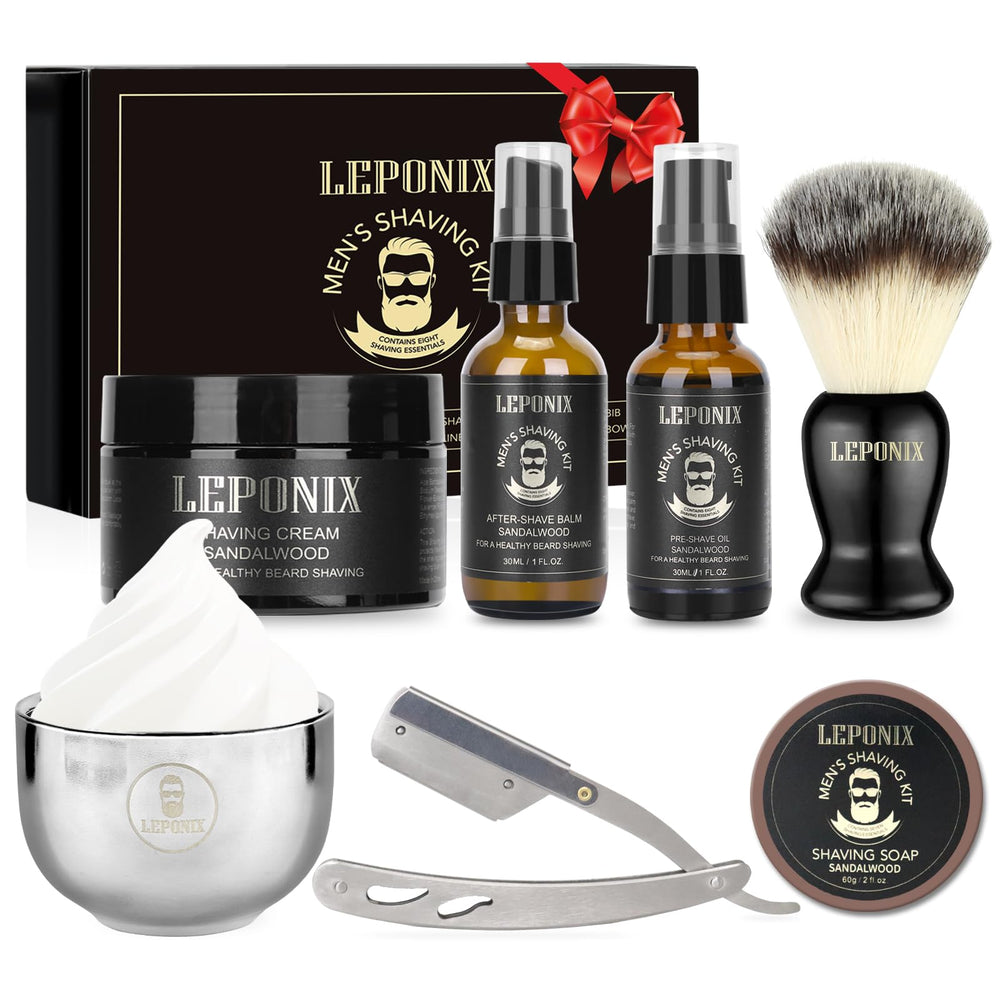LEPONIX mens shaving kit straight razor for a close, comfortable shave