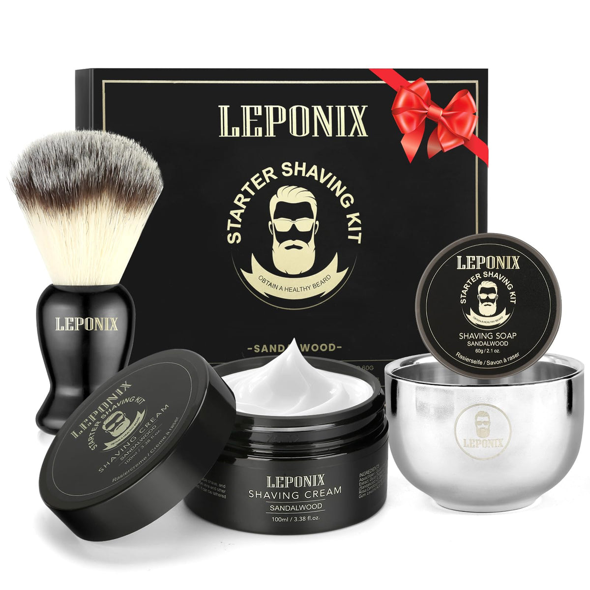 LEPONIX mens shaving kit unboxing shows premium packaging for gifting.