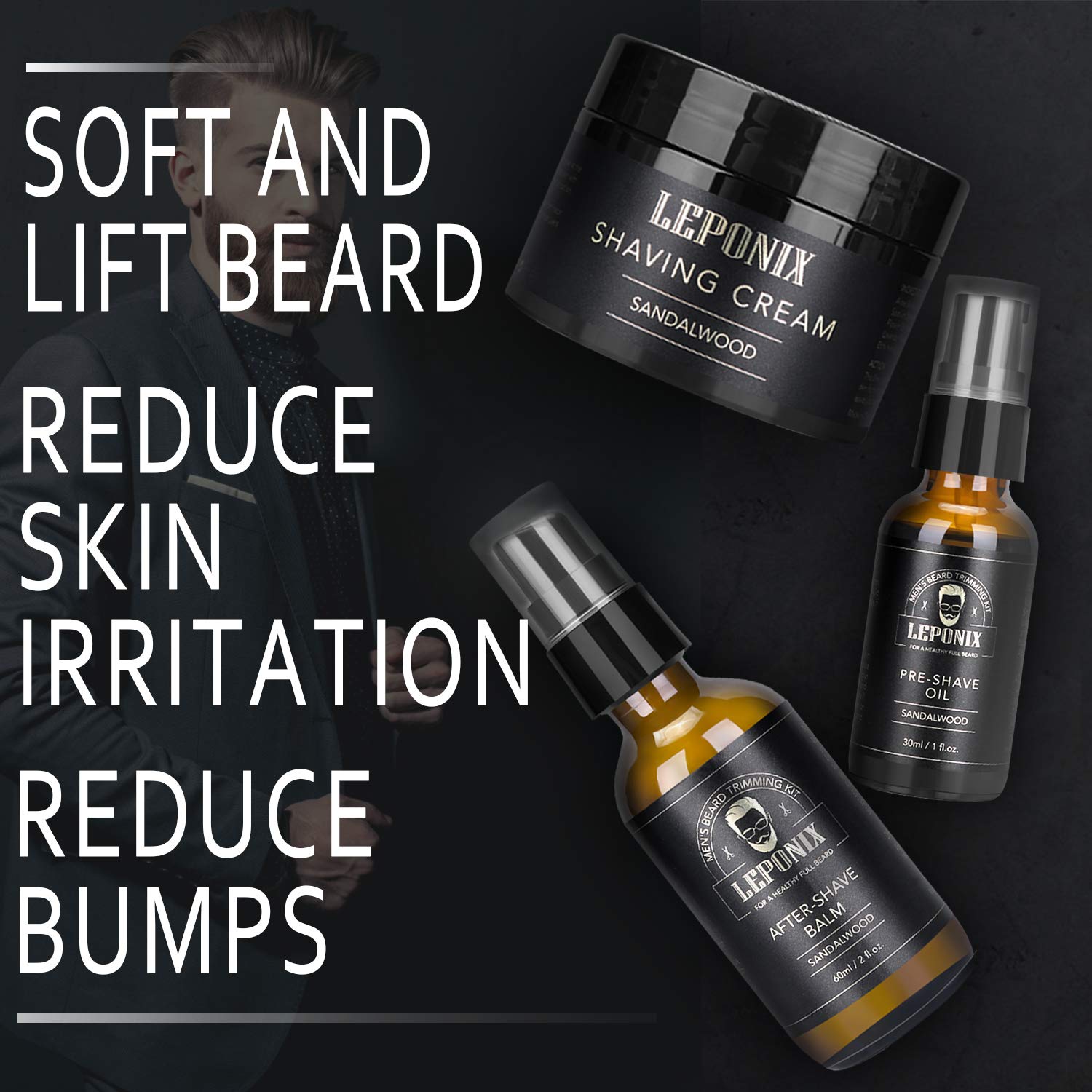 LEPONIX sandalwood pre-shave oil and cream for protection