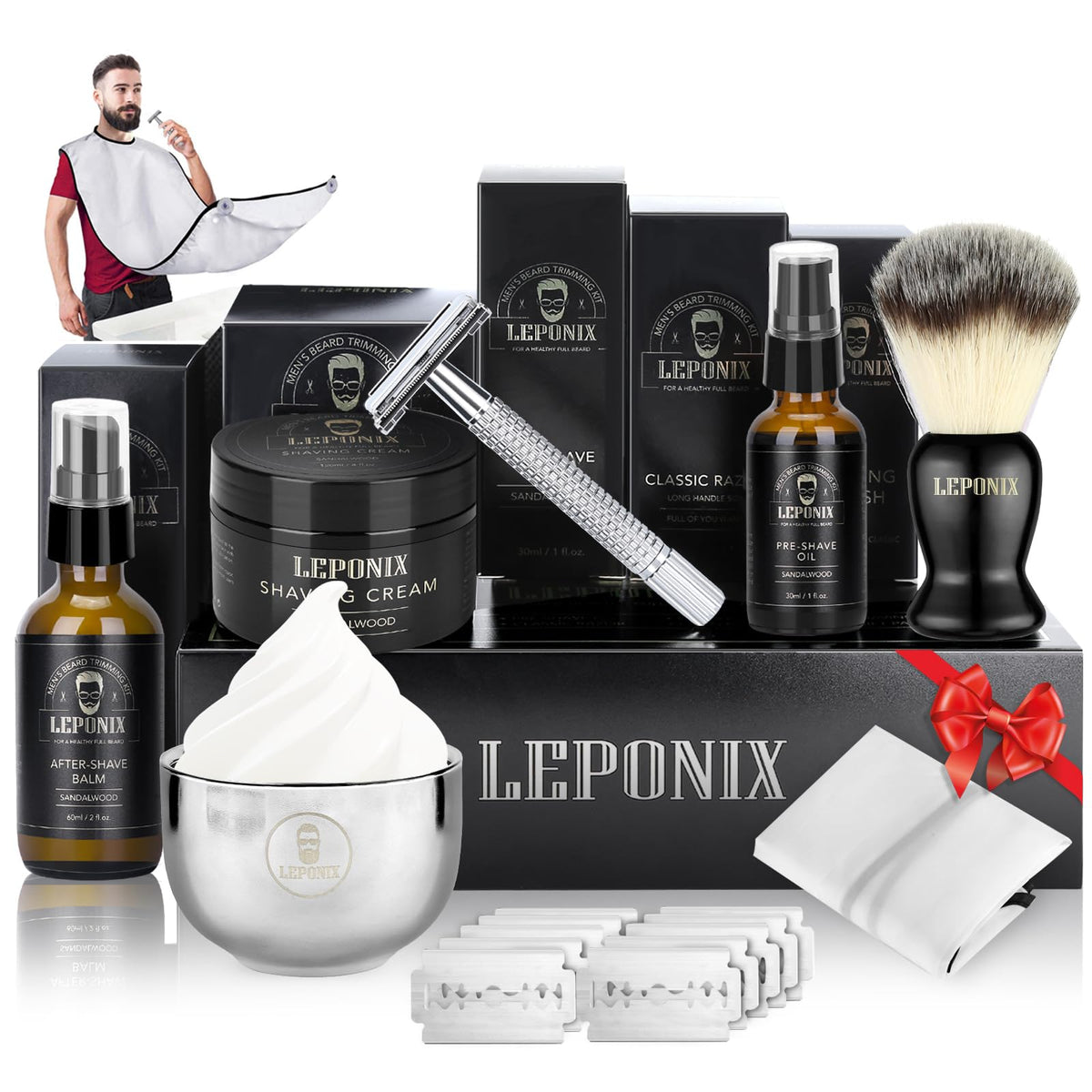 LEPONIX shaving kit safety razor close-up for a precise shave