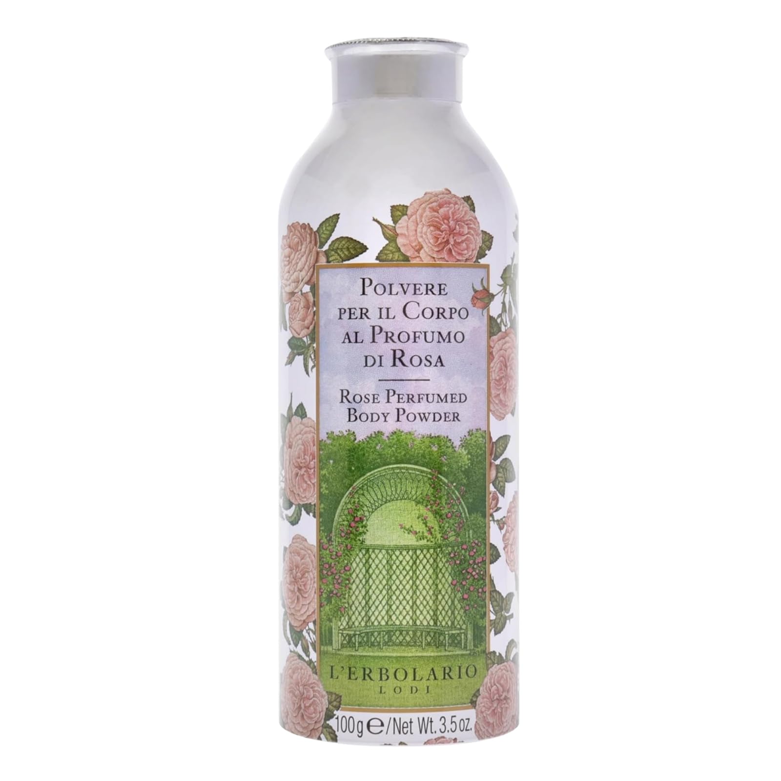 L'Erbolario Rose Perfumed Body Powder jar for daily refreshment.