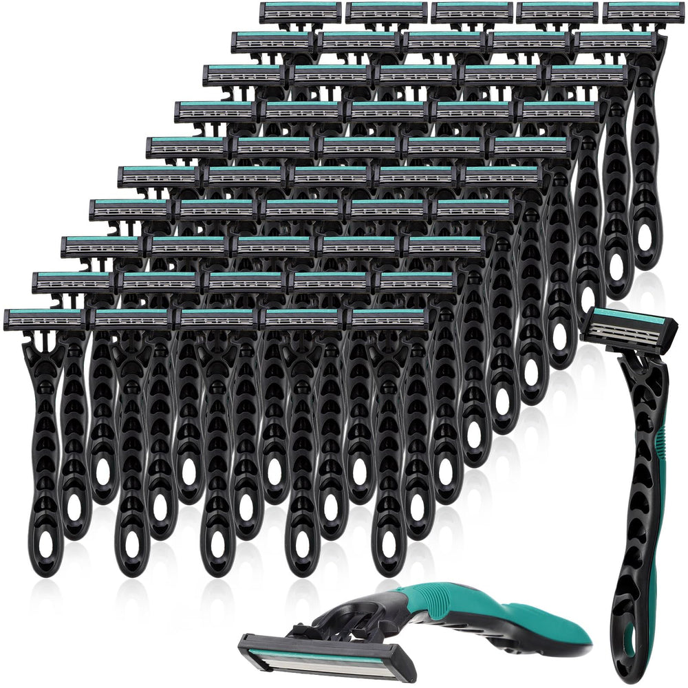 Leriton 50pcs disposable razors bulk, ready for quick head shaving on the go.
