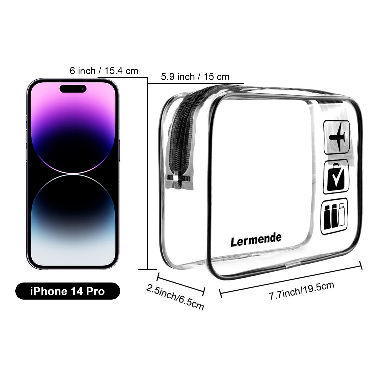 Lermende clear toiletry bag zipper detail highlighting durable opening