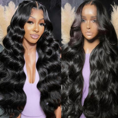 Leseater 13x6 lace front wig natural black body wave for everyday wear