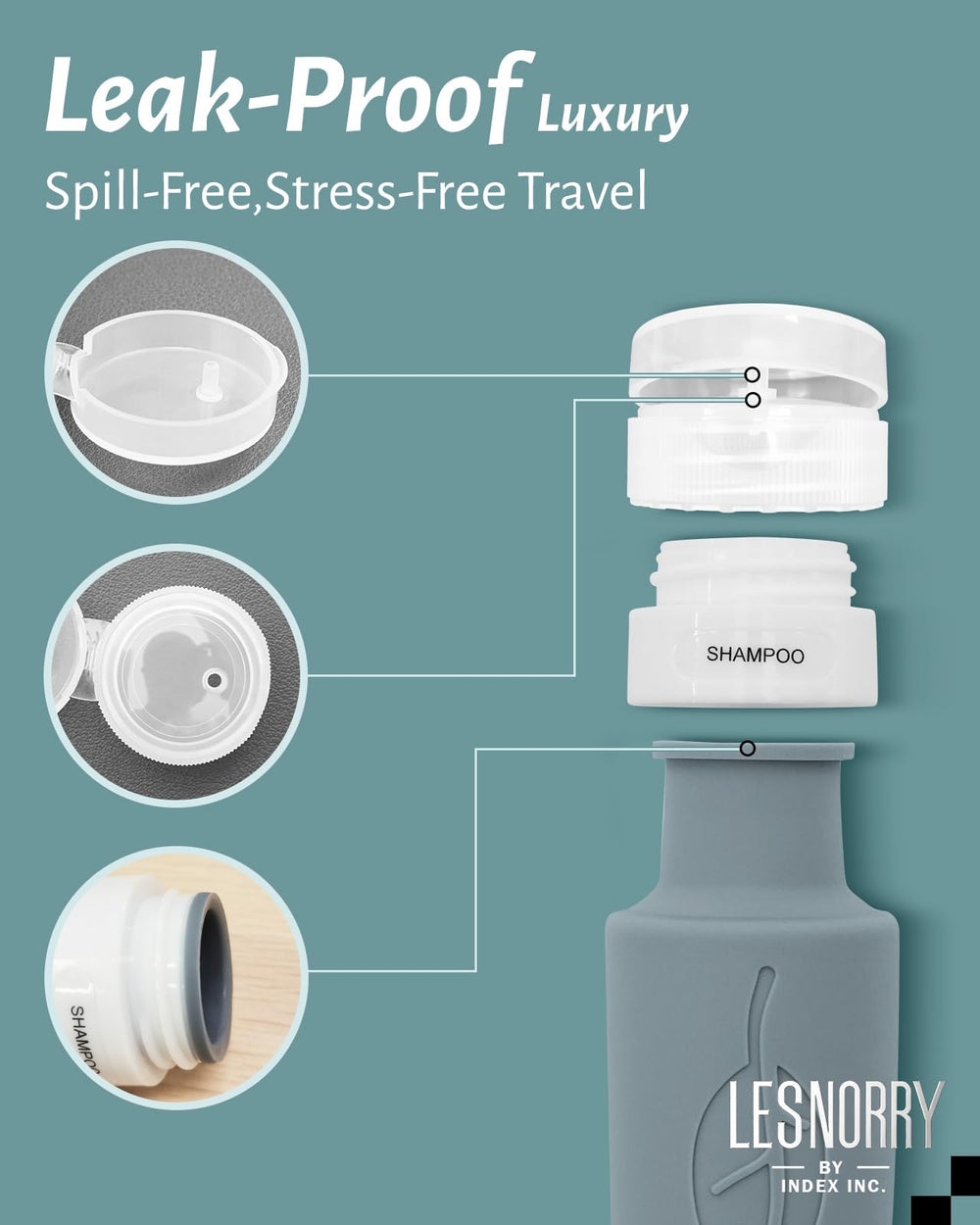 Lesnorry 2oz travel bottles offer compact size for easy packing.