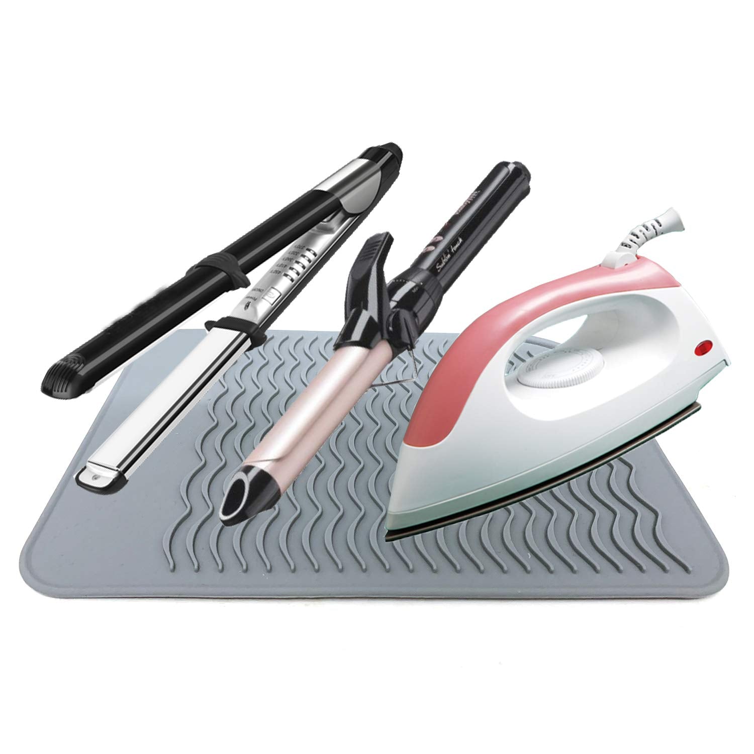 Lessmon two-tools-ready mat safely holds two hot styling tools.