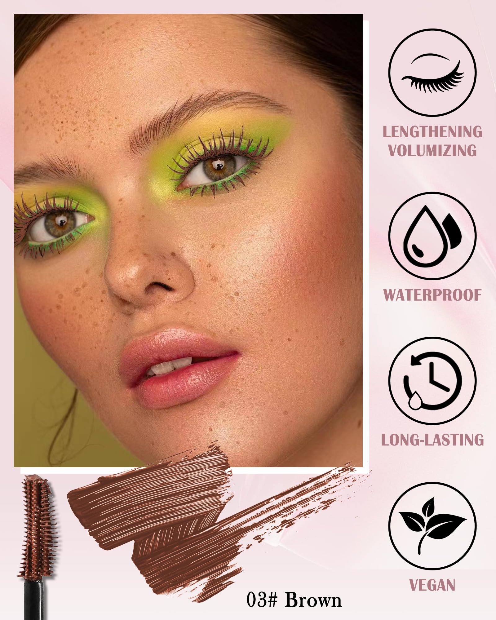 Lestpola Mascara Marrón Waterproof ofrece alargamiento con efecto abanico.
