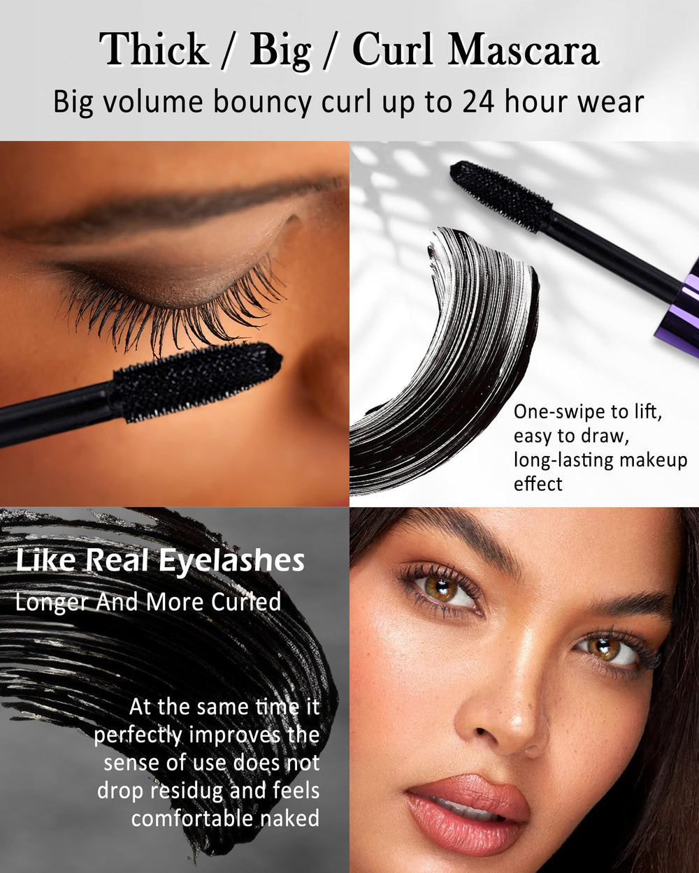 Lestpola mascara swatch on skin showcasing rich burgundy color payoff