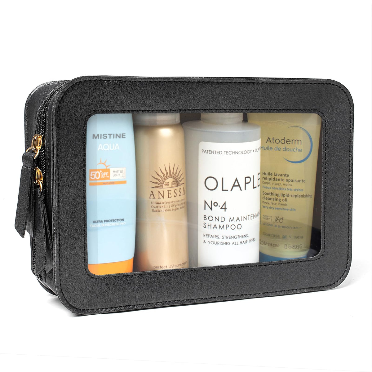 LETGO Clear Makeup Bag front view with sleek PU exterior and TSA-friendly design.