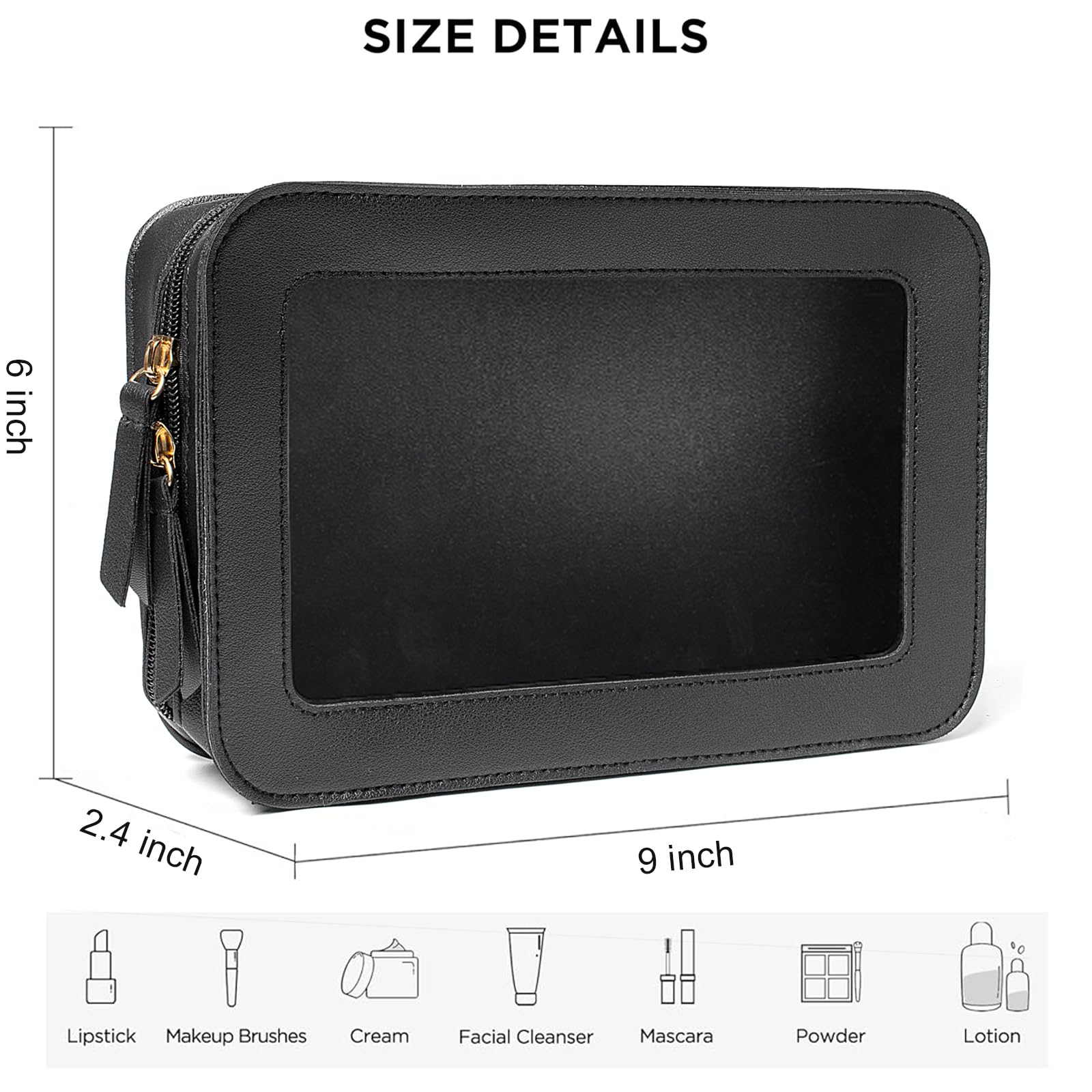 LETGO Clear Makeup Bag open zipper showing roomy interior for cosmetics and travel essentials.