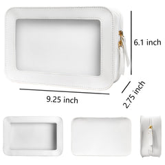 LETGO clear makeup bag side profile – compact, durable PU saffiano leather.