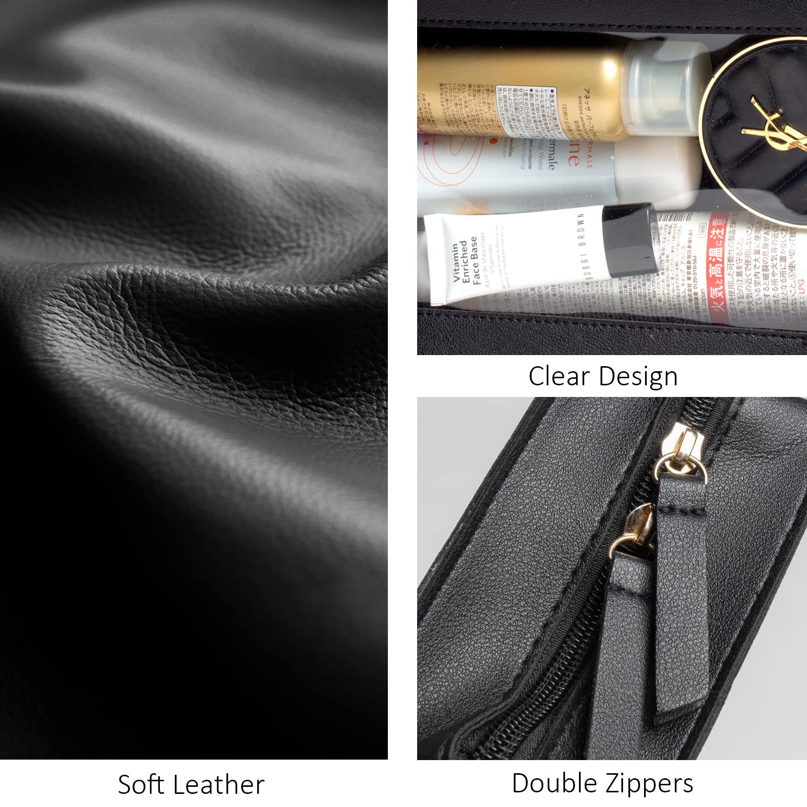LETGO Clear Makeup Bag zipped closed in travel setup for easy access.