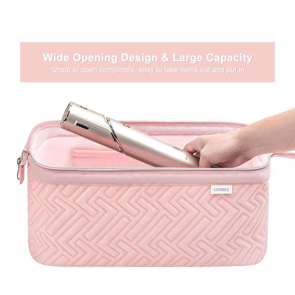 Pink Leudes case with wide opening for easy access during travel.