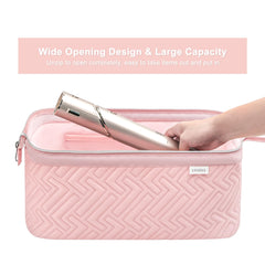 Pink Leudes case with wide opening for easy access during travel.