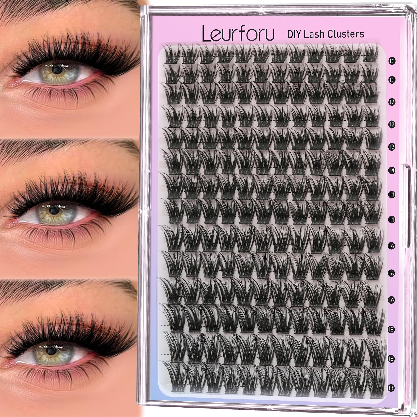 Leurforu lash clusters mixed-length 10-18mm for varied styling.