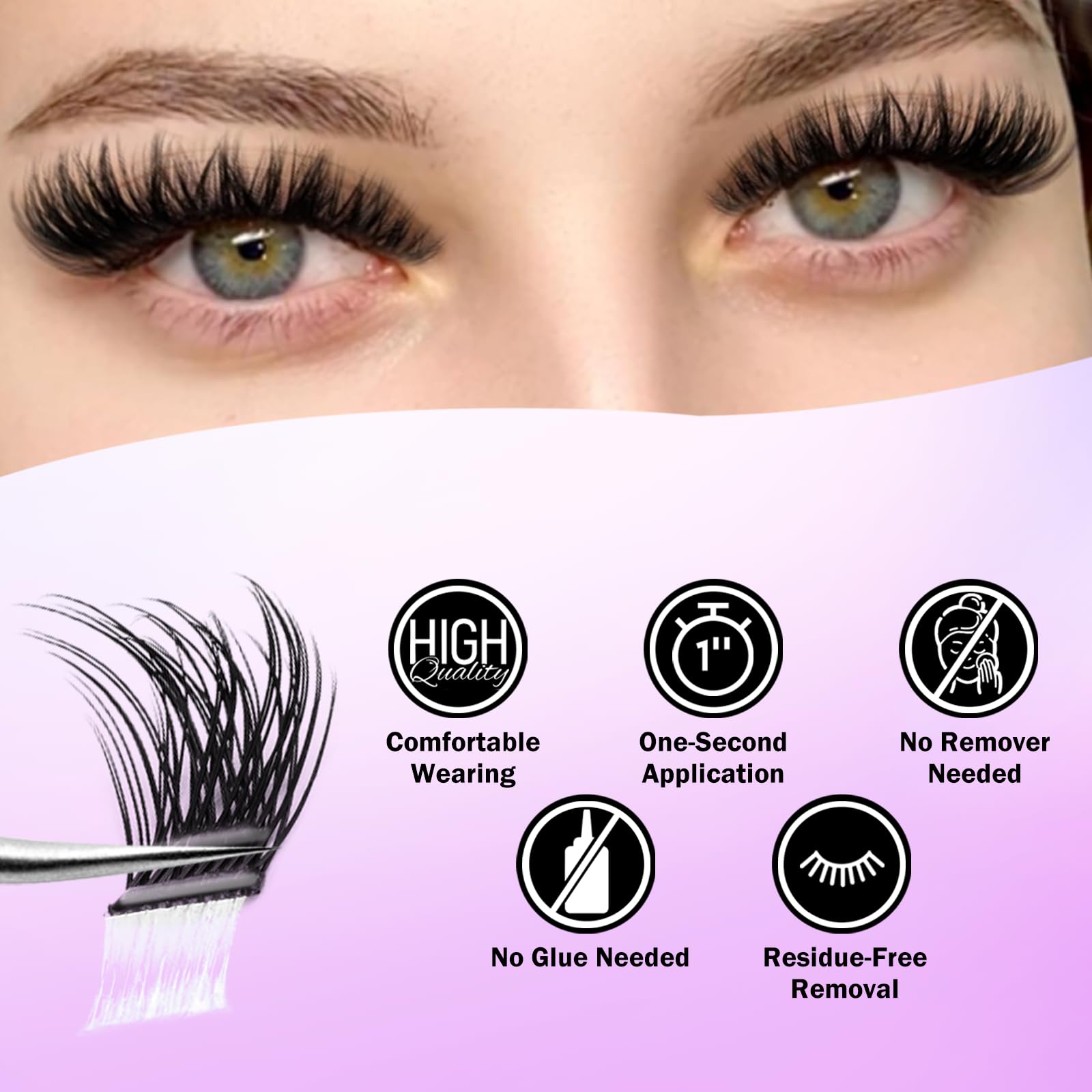 Leurforu pre-glued lash clusters tweezers-included image shows quick DIY lash upgrade.