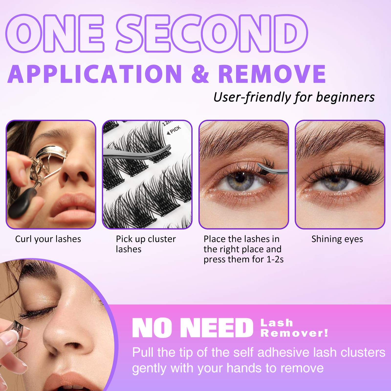 Leurforu waterproof reusable lash clusters shot demonstrates long-lasting wear and easy care.