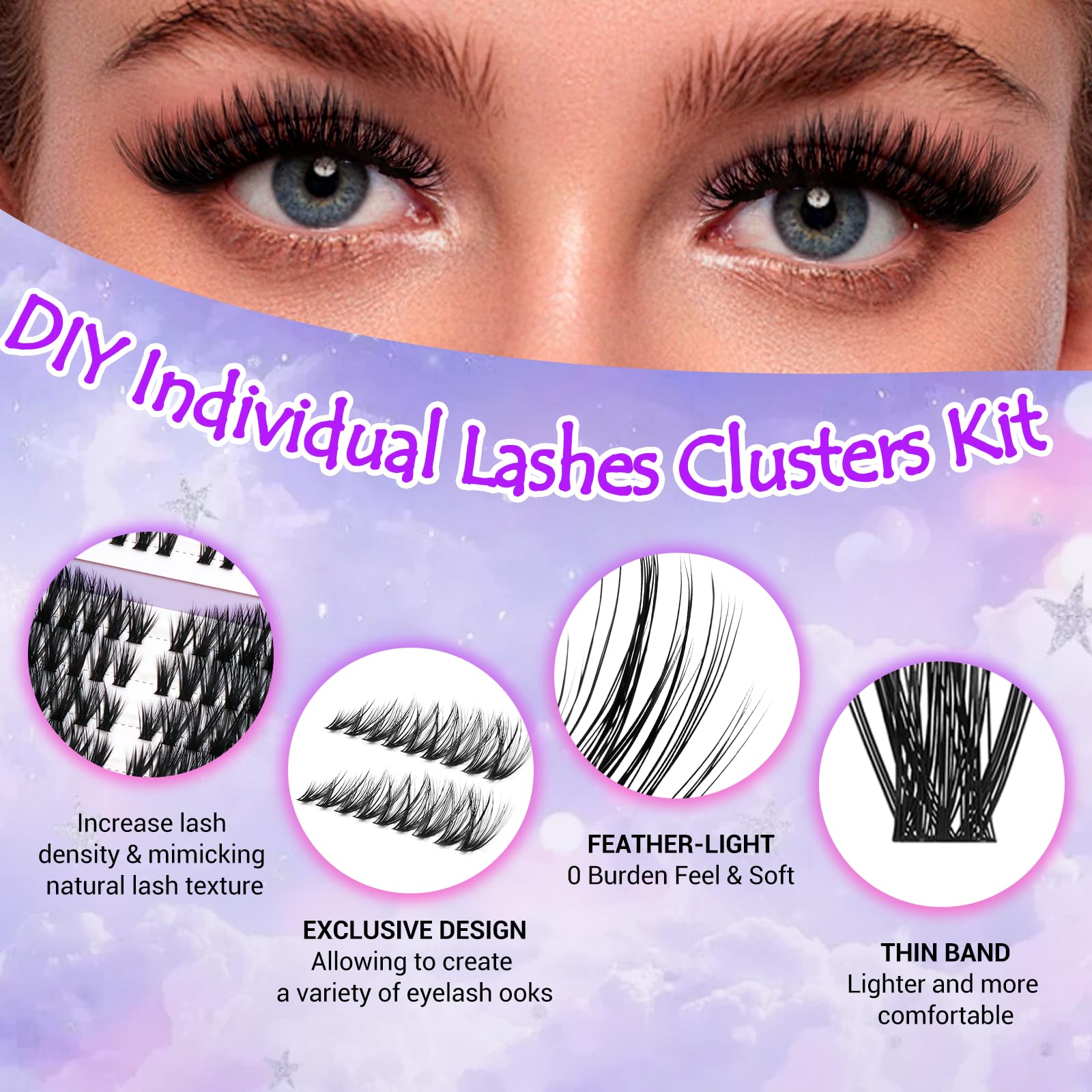 Leurforu wispy lash clusters enable versatile cat-eye to rounded looks.