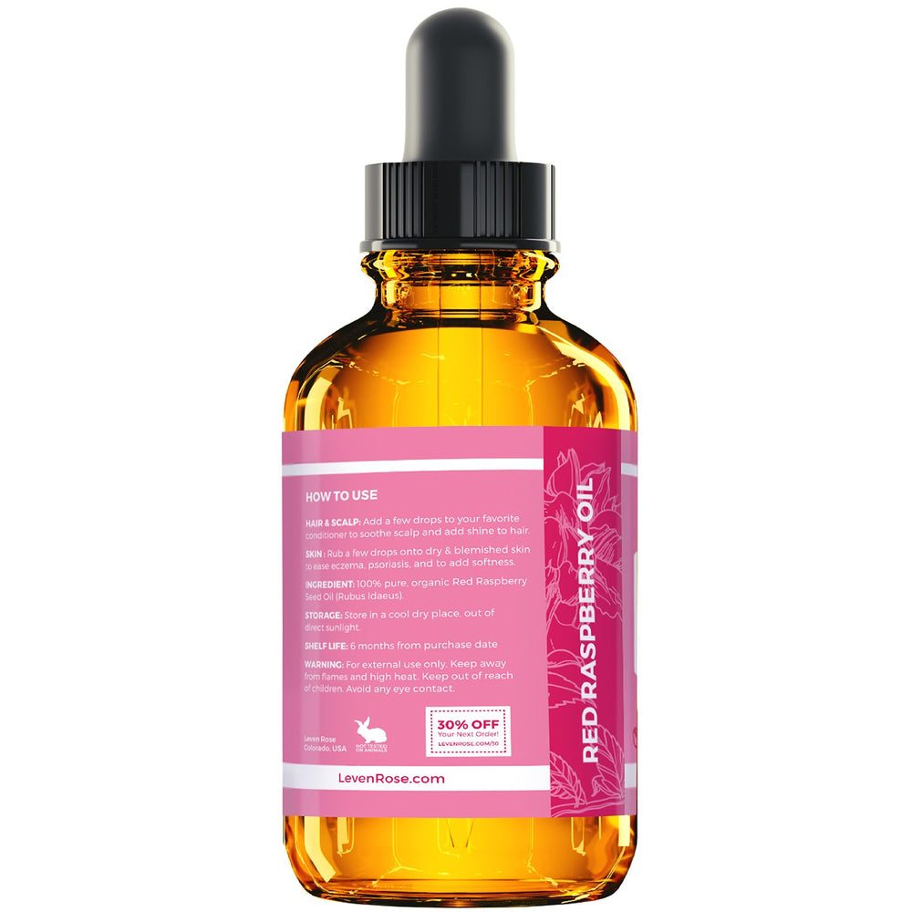 Leven Rose: aceite de frambuesa roja, antioxidantes para brillo natural