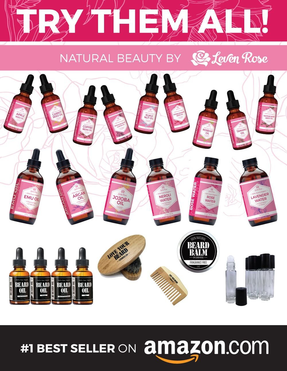 Leven Rose Aceite Granada, uso diario suave para piel, cabello y uñas