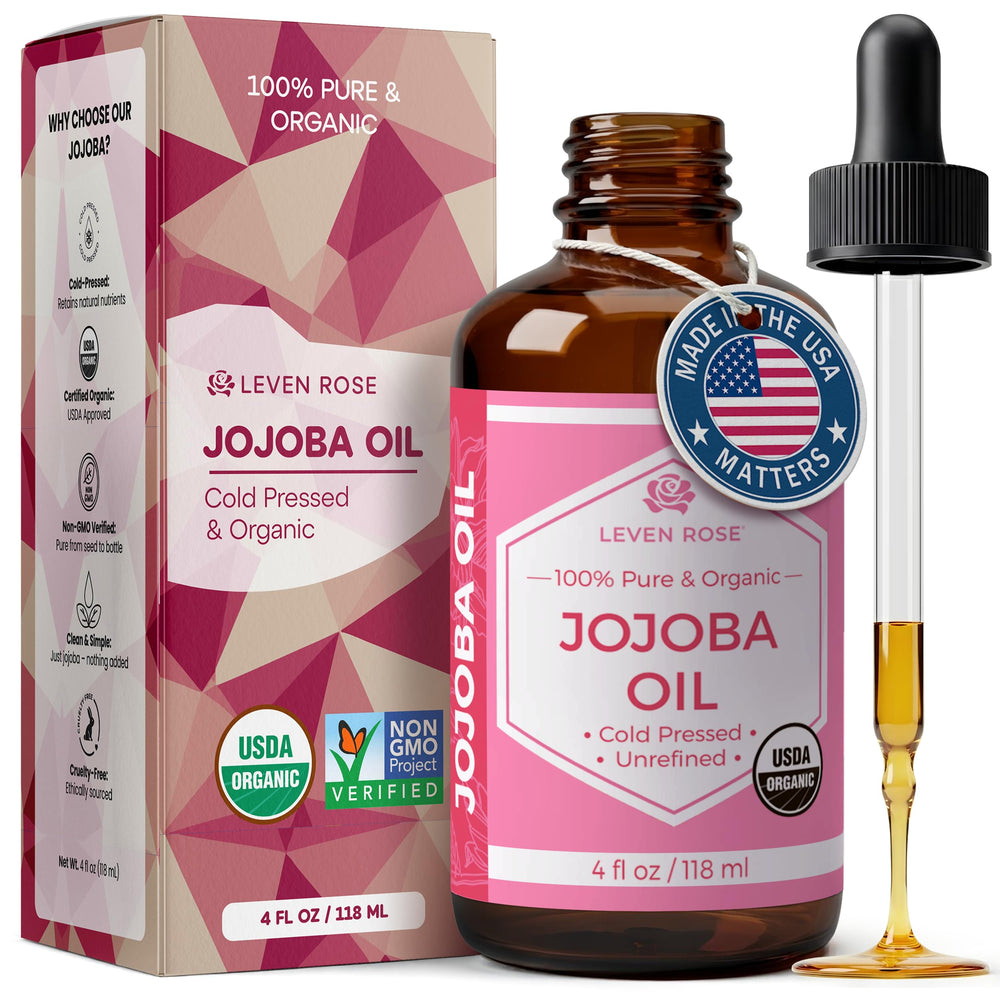 Leven Rose Aceite de Jojoba: botella-vertido, hidratación suave para piel y cabello.