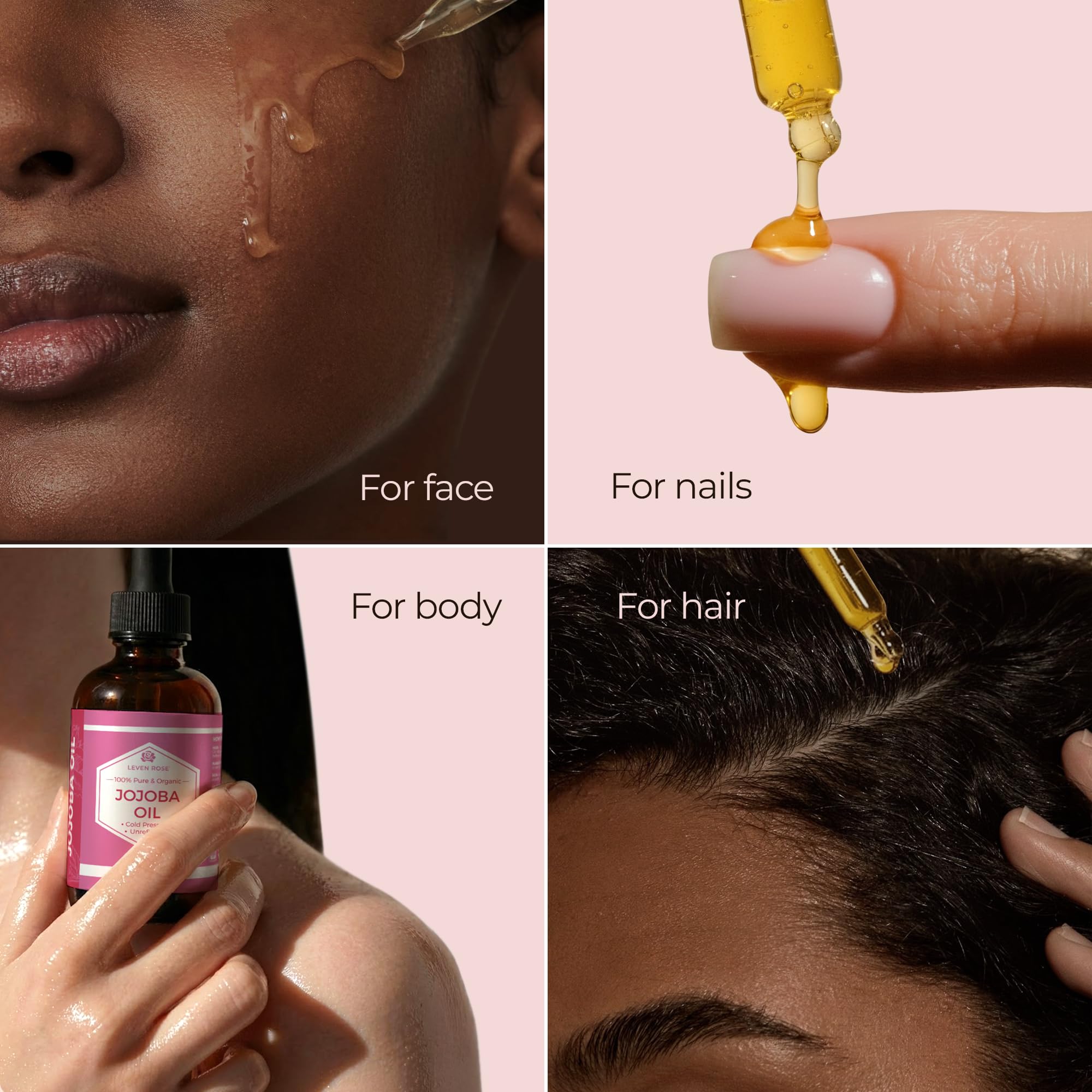 Leven Rose Aceite de Jojoba: recipiente-ambar protege la potencia y frescura.