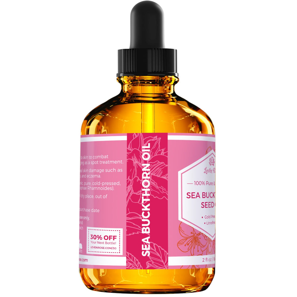 Leven Rose Aceite de Espino Amarillo, aplicación facial nocturna para piel seca.