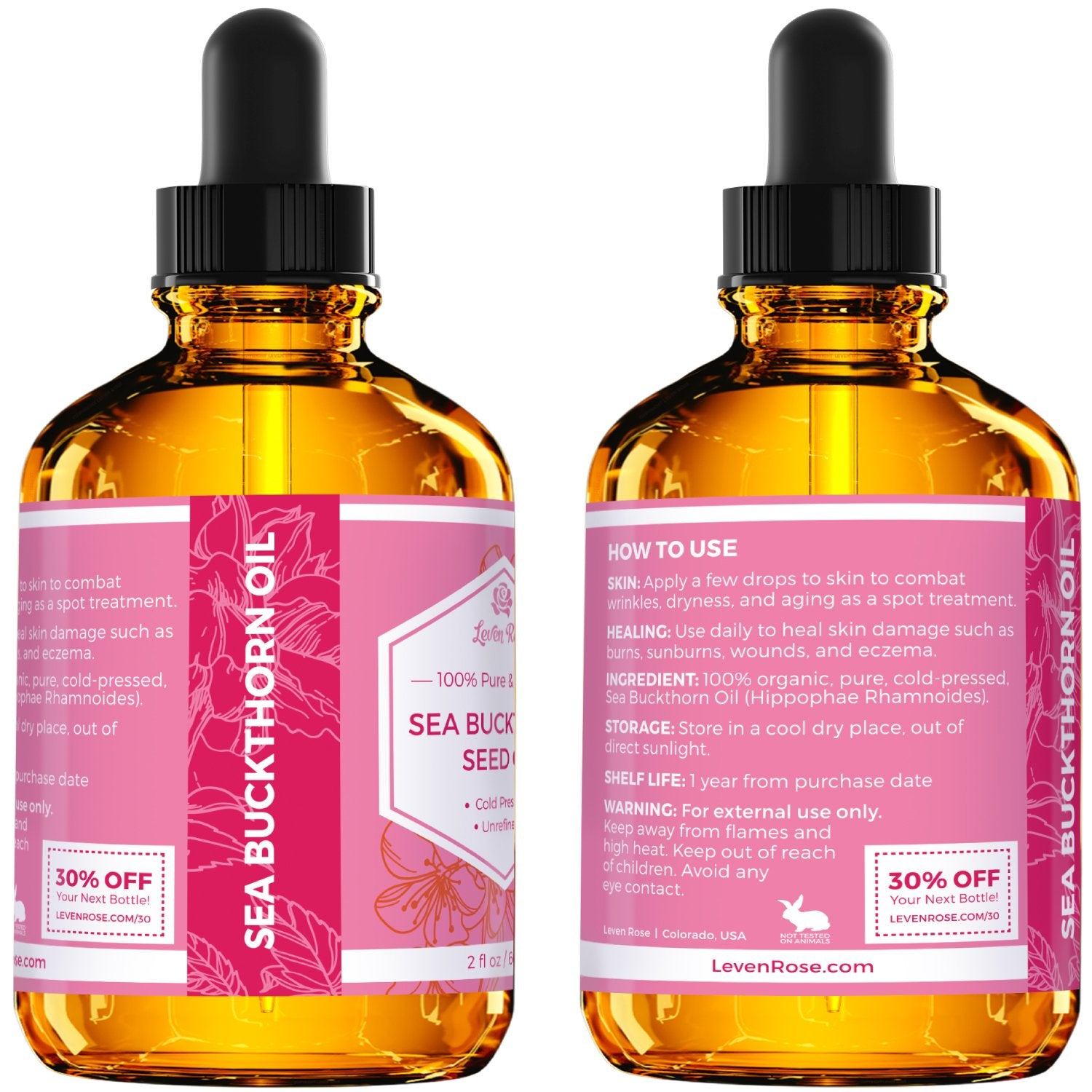 Leven Rose Aceite de Espino Amarillo, masaje en cuero cabelludo antes del lavado.