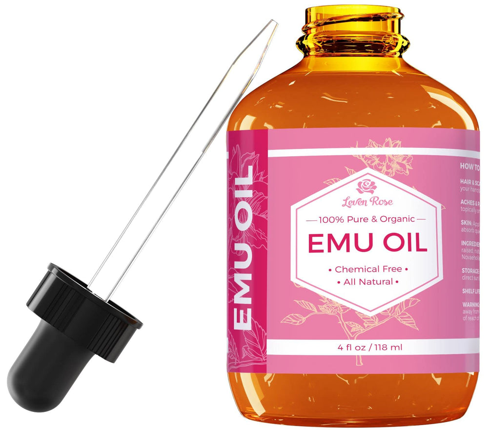 Aceite de emú Leven Rose con pipeta para aplicación precisa.