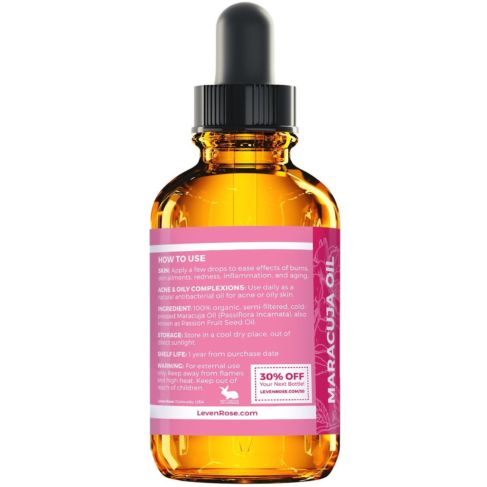 Leven Rose Aceite de maracuyá rostro y manos: hidratación suave sin grasa.