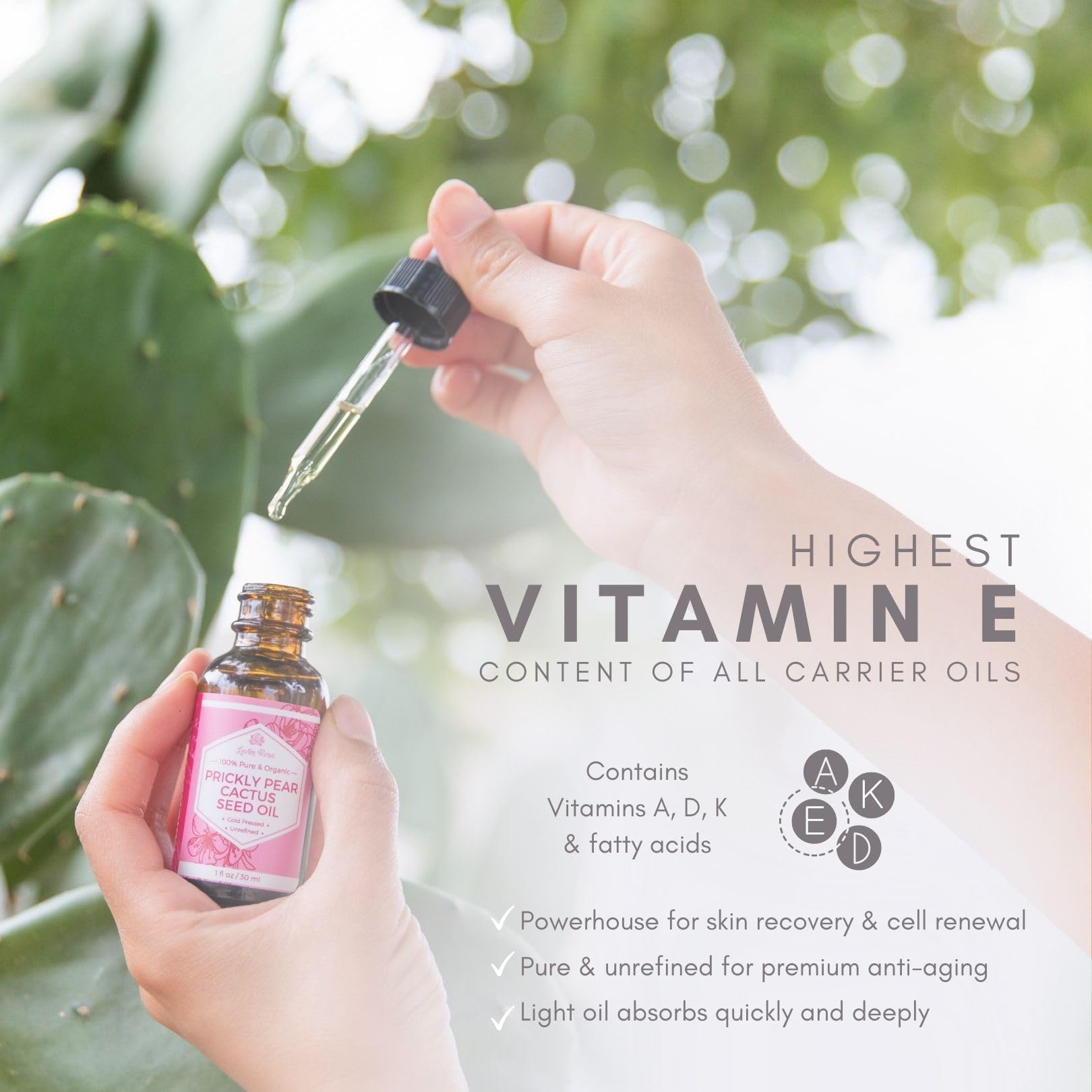 Prickly pear seed oil texture on skin shows fast absorption