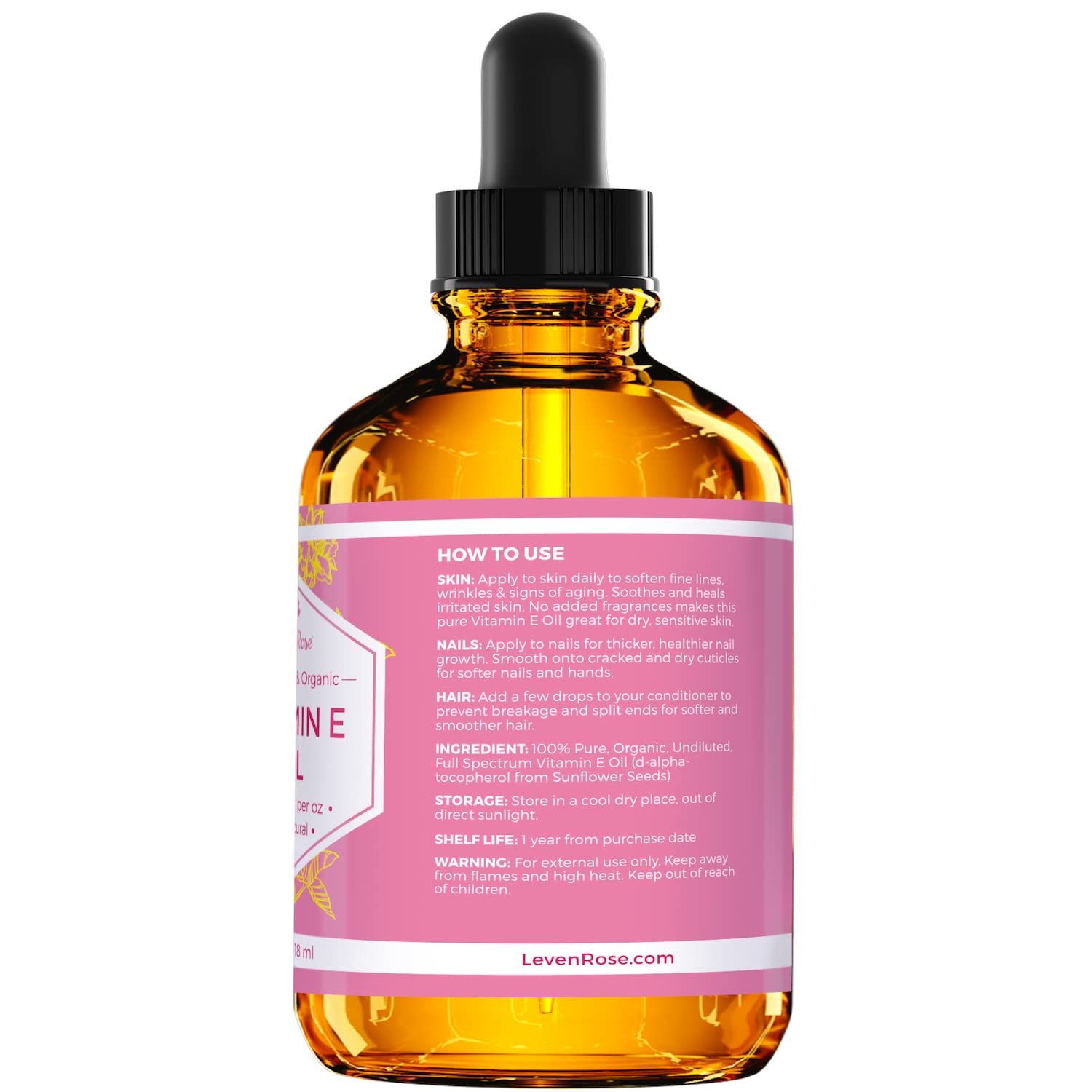 Aceite de Vitamina E de Leven Rose, antioxidantes naturales para la piel.