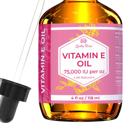 Aceite de Vitamina E de Leven Rose, botella con gotero listo para uso diario en piel.