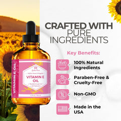 Aceite de Vitamina E de Leven Rose para piel, brillo natural.