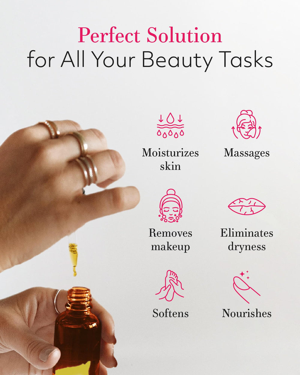 Leven Rose jojoba oil used as hair shine and softness enhancer.