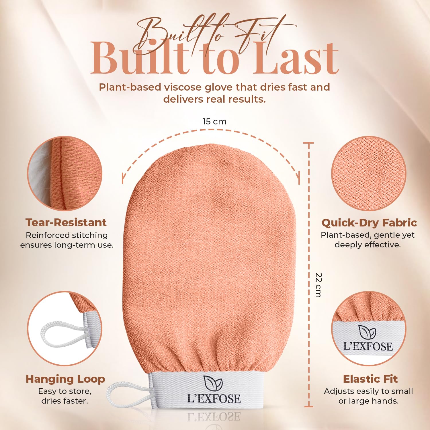 L'Exfose Kessa Hammam glove in bathroom scene for pampering routine.
