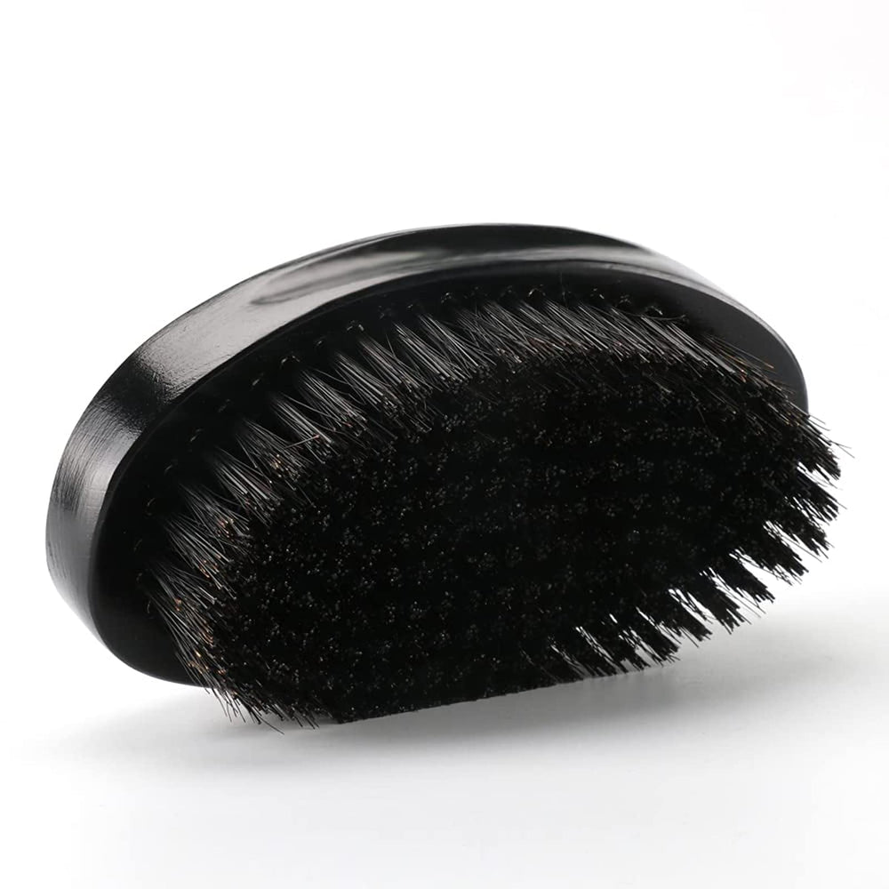 LexRory 360 curved wave brush with palm wood handle seen in use for comfortable grooming