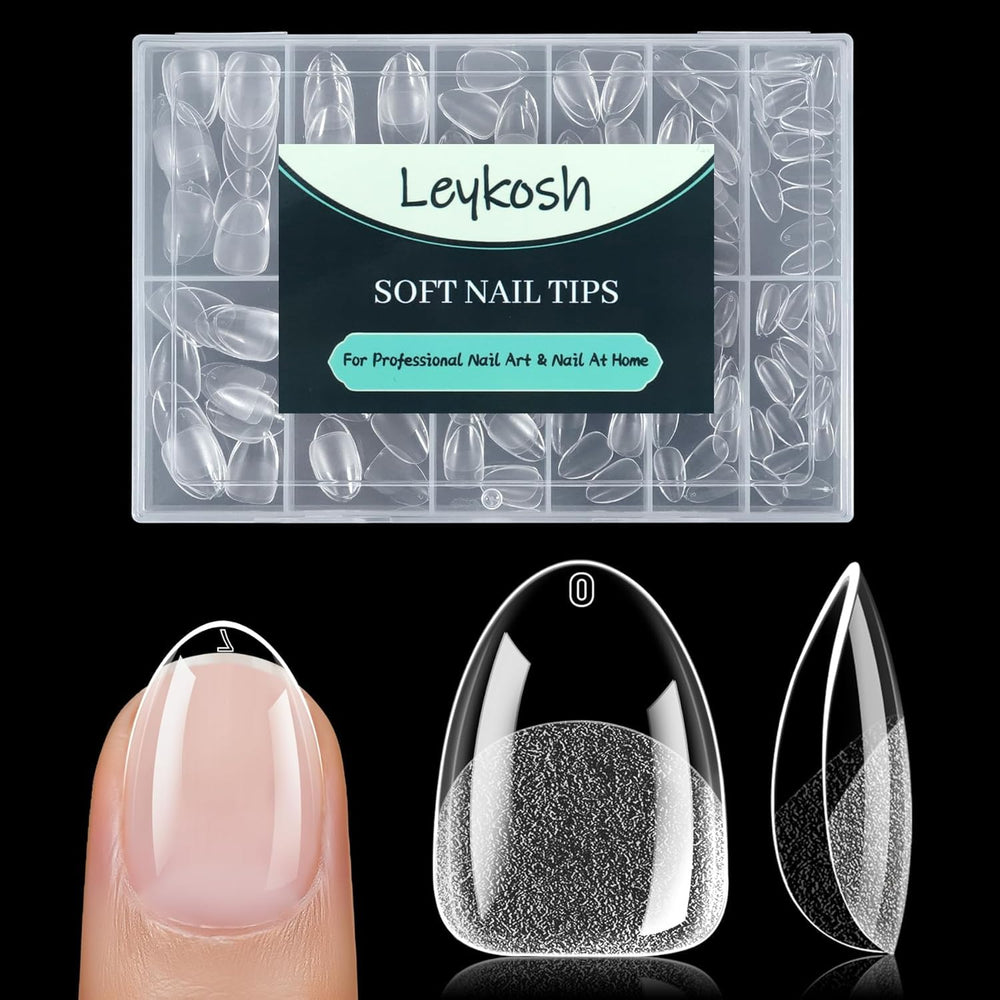 LEYKOSH puntas de uñas almendra extra corto, empaque claro para manicura rápida