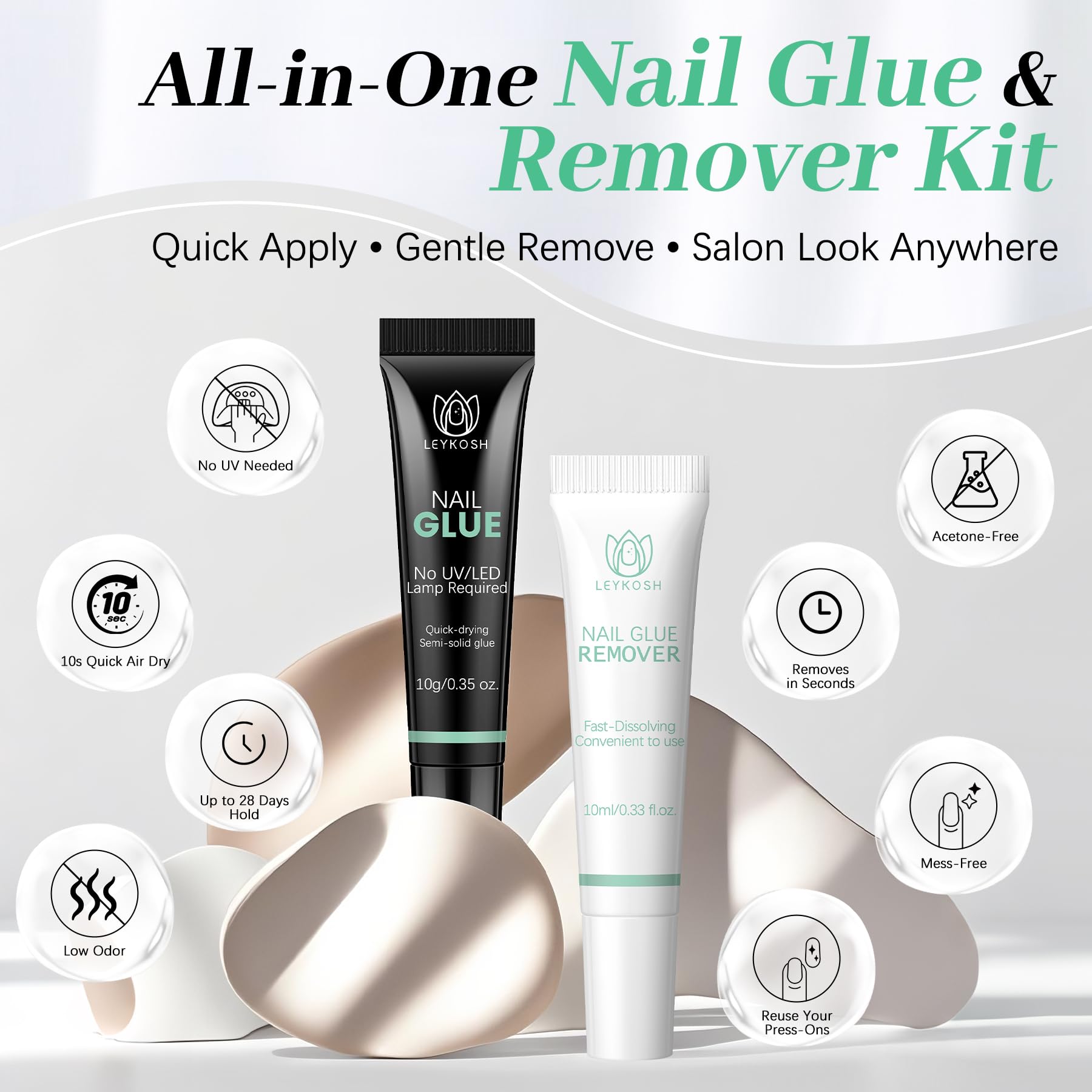 LEYKOSH nail glue bottle 10ml with quick-dry formula for fast looks.