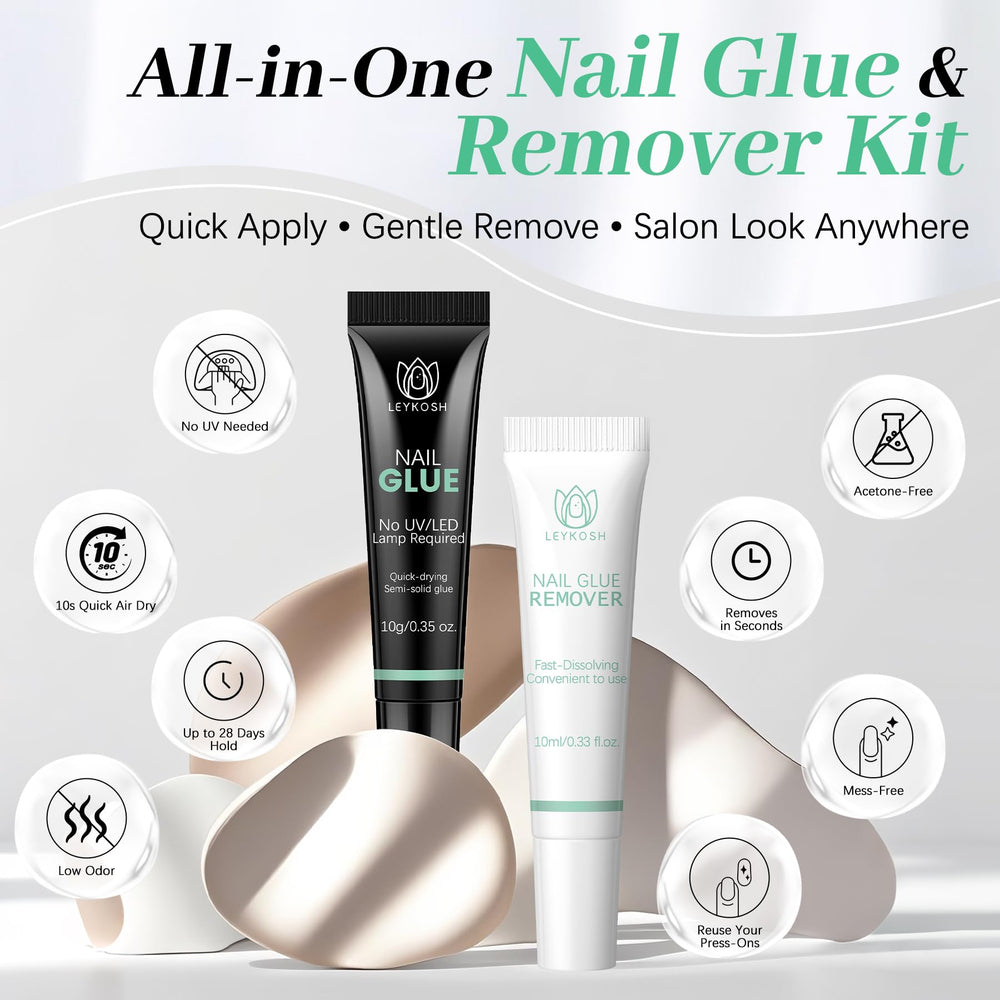 LEYKOSH nail glue bottle 10ml with quick-dry formula for fast looks.