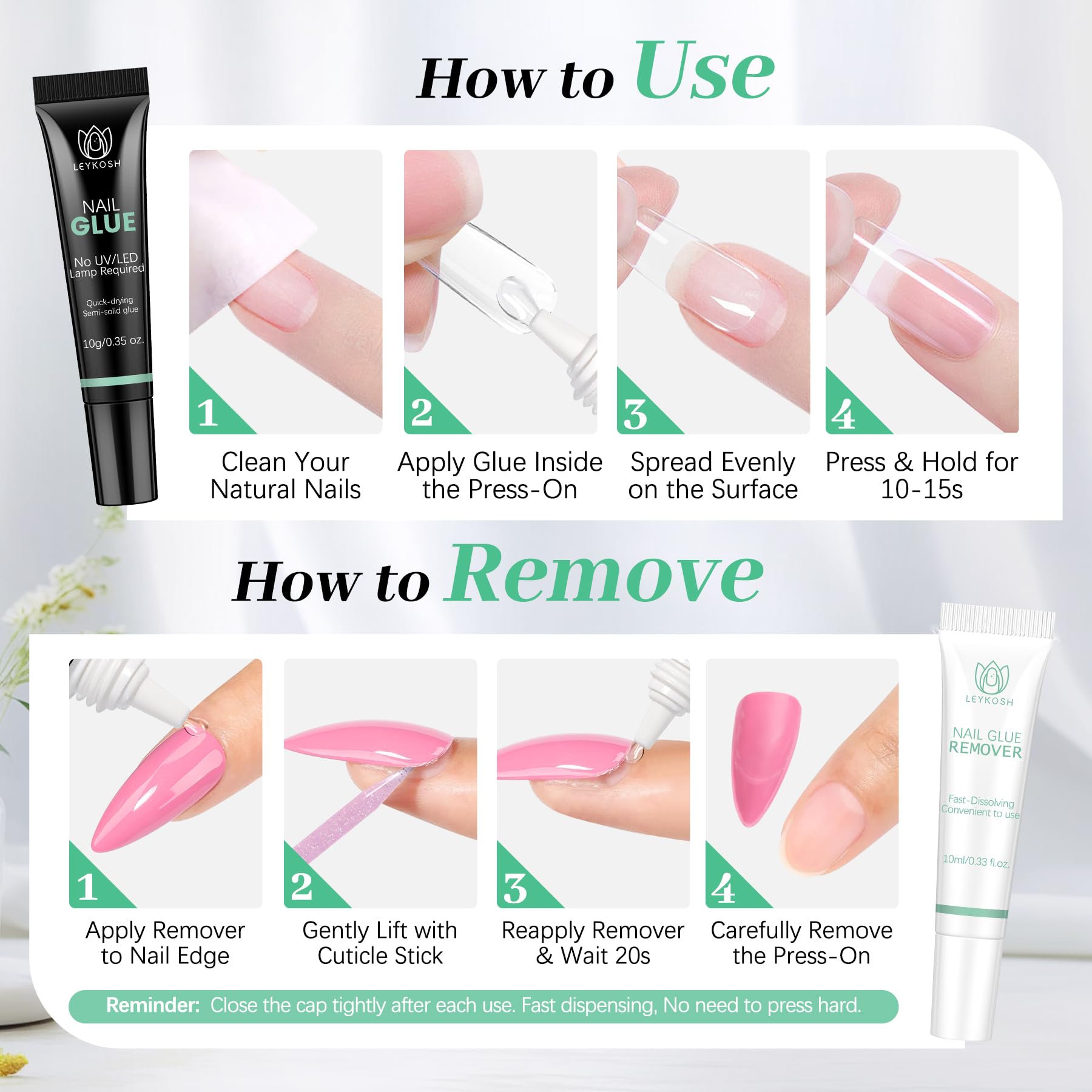 LEYKOSH long-hold formula lasts 28+ days with a natural finish.