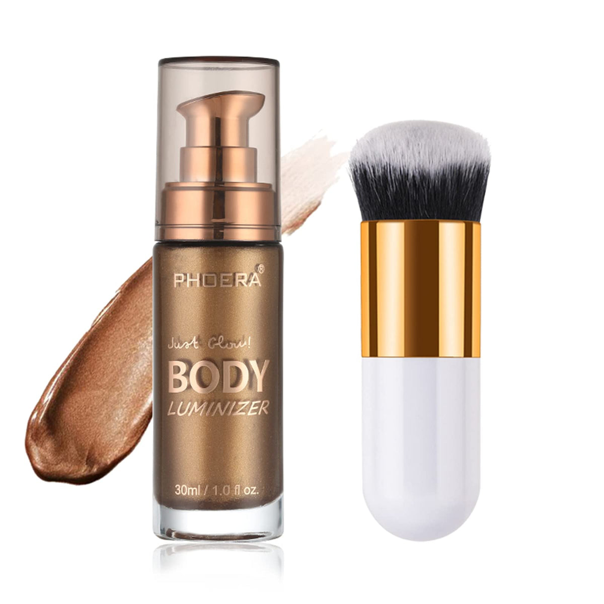 Lezero Body Shimmer Oil bronceado-brillante con brocha incluida para una aplicación suave.