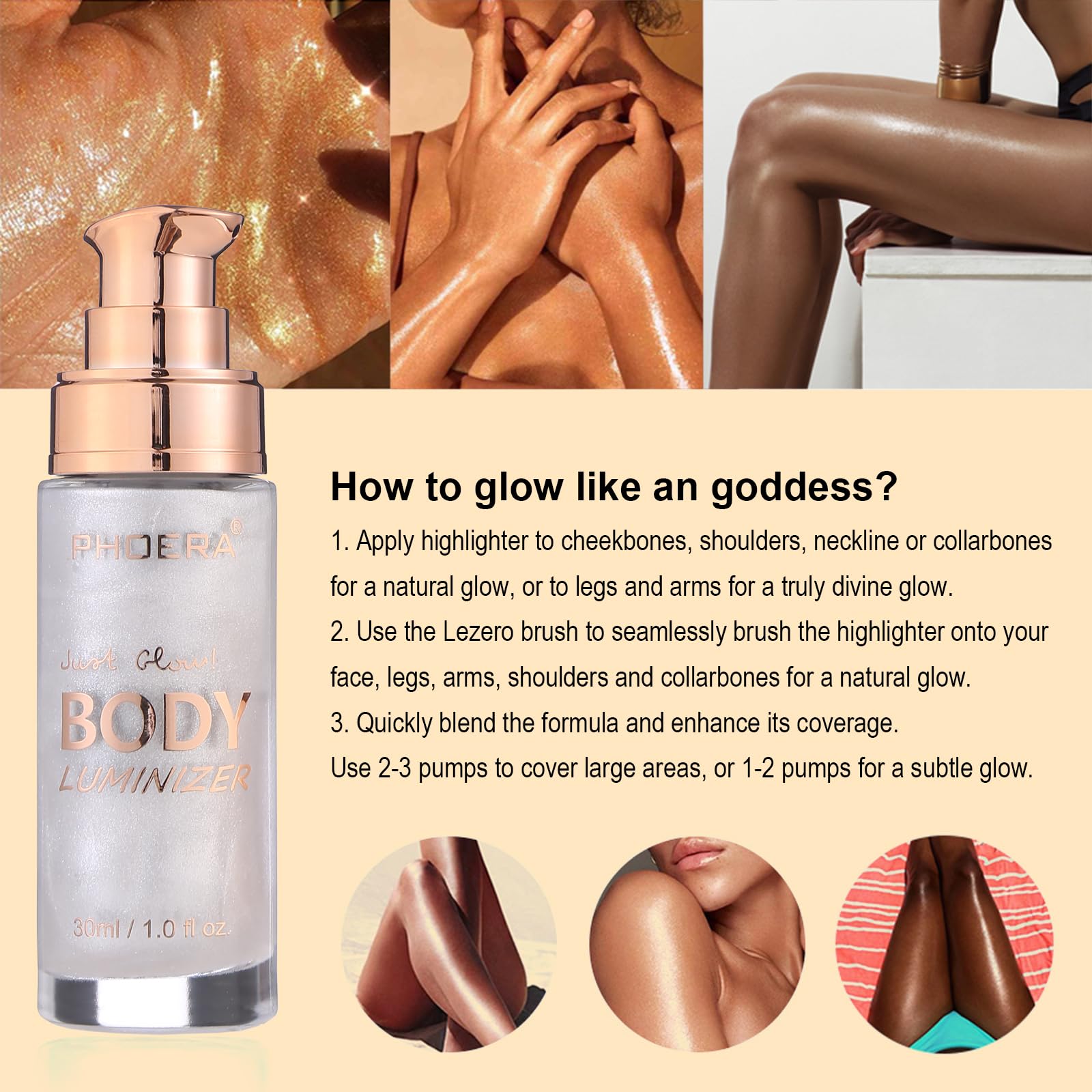 Lezero Body Shimmer Oil, tono Diamond Platinum, brillos naturales para todos los tonos.