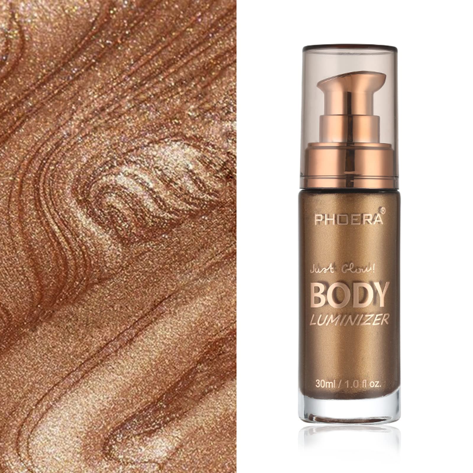 Lezero Body Shimmer Oil tono rosa-dorado, versátil para diferentes tonos de piel.