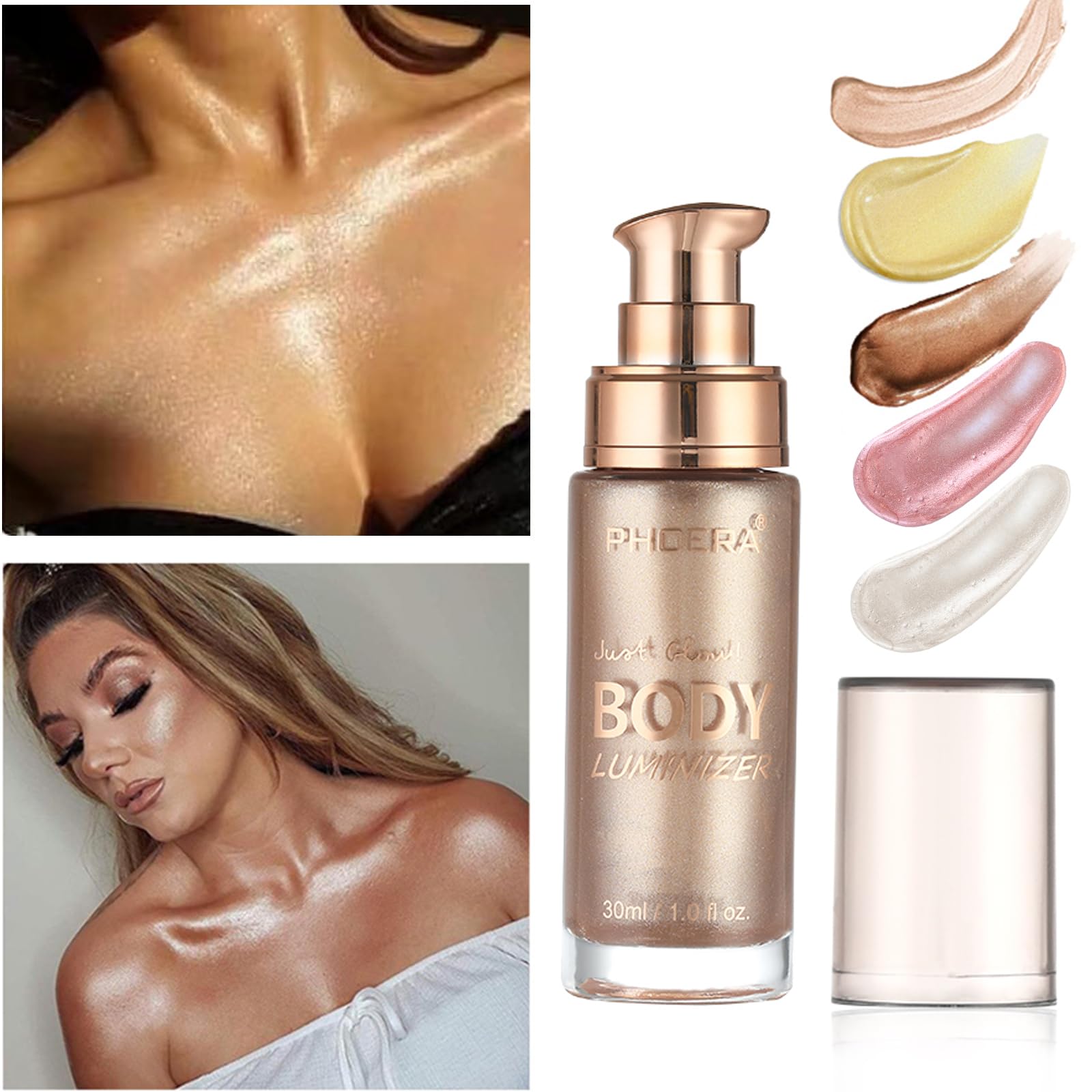 Lezero Brillo corporal hidratante Rose Gold garantiza resplandor natural.