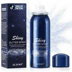 Lezero Face Glitter Spray holo silver bottle adds instant festival shine to hair and skin.
