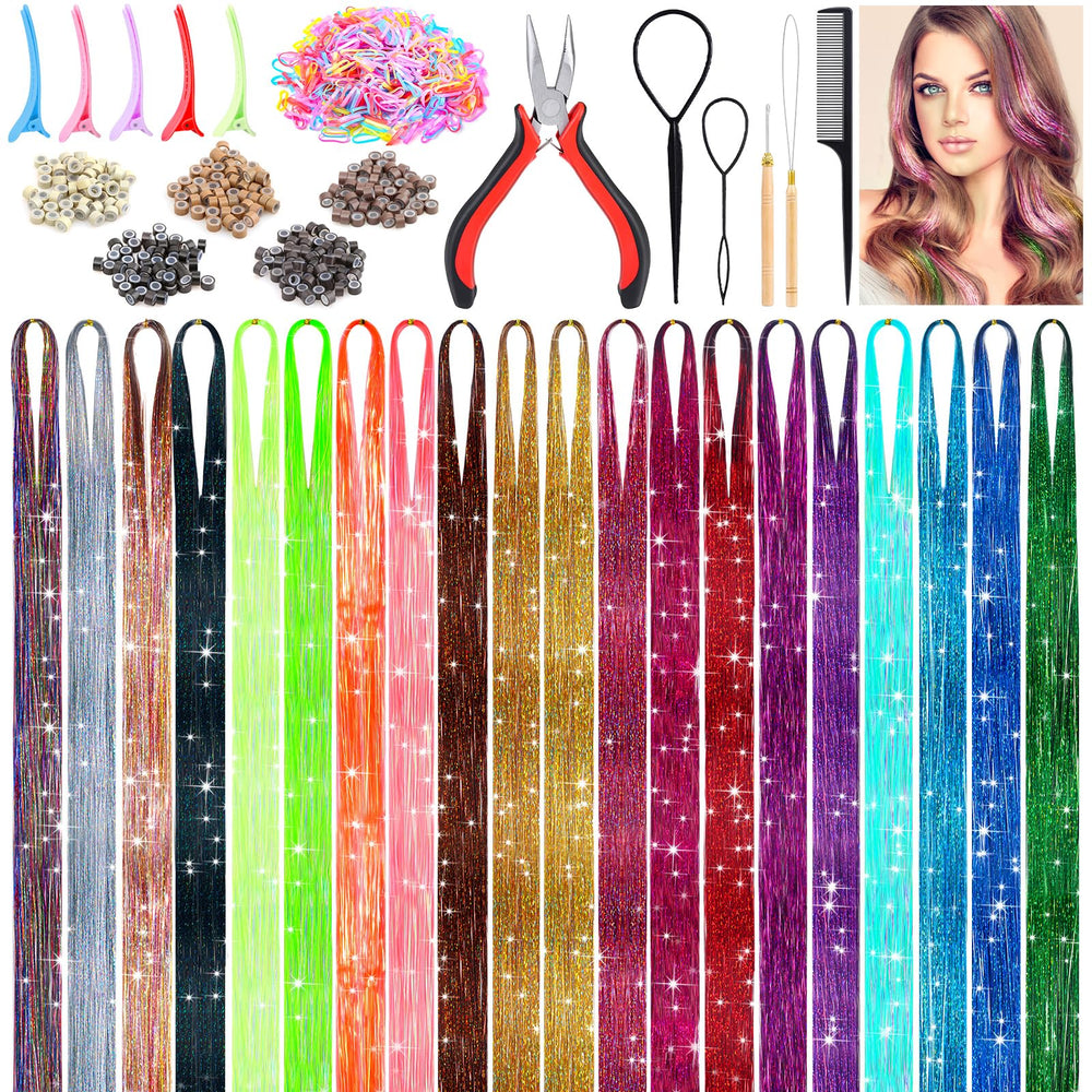 Lezmarket 6000-strand hair tinsel kit in 20 colors for vibrant party looks.
